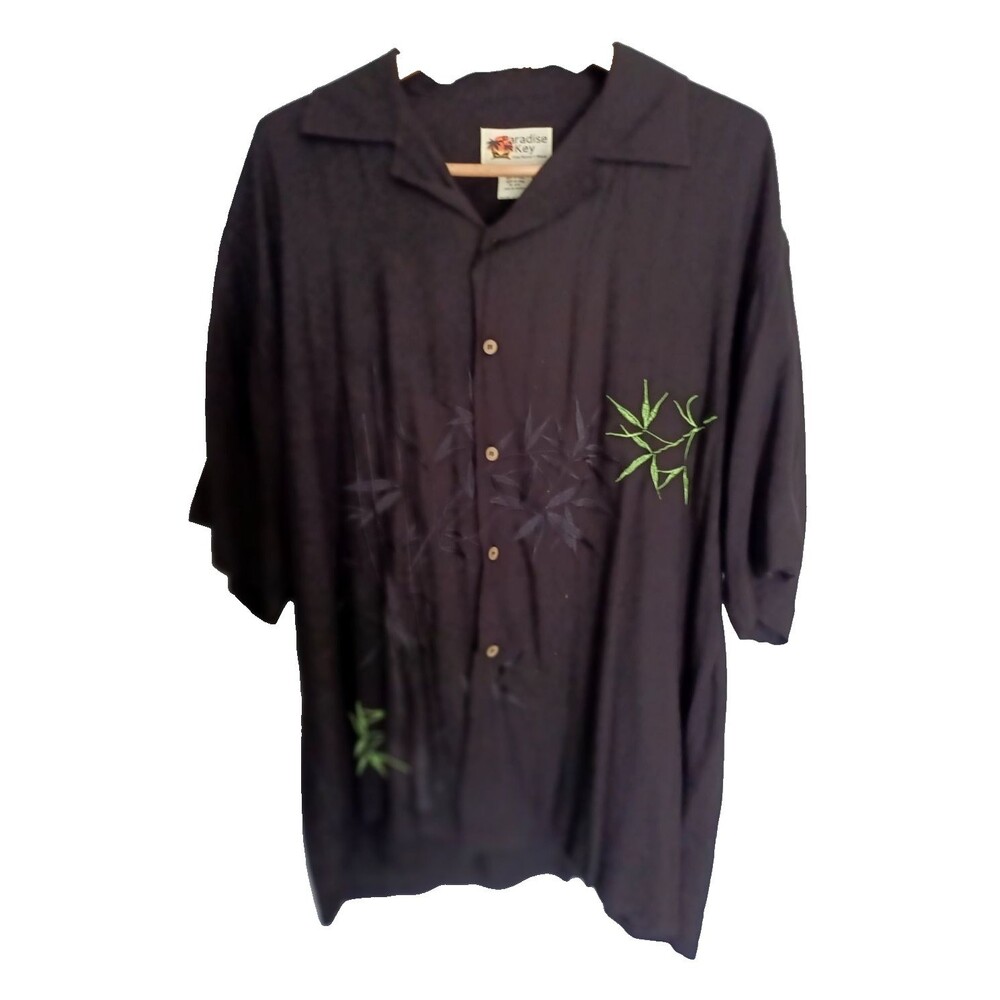 Paradise Key Mens XXL 100% Silk Shirt Embroidered Palms